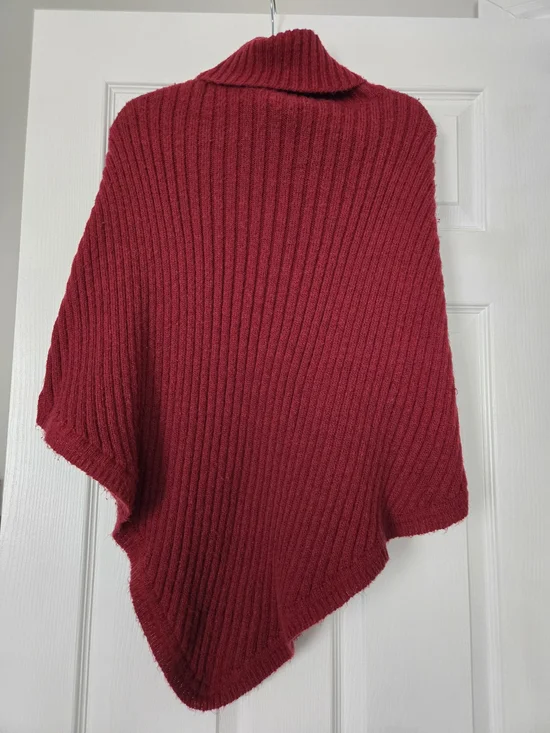 Anne Klein Cabernet Ribbed Turtleneck Poncho - Picture 3 of 4